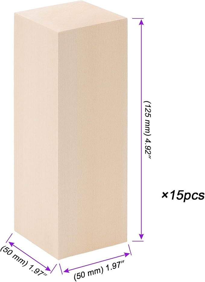 JOIKIT 15 Pack 5 x 2 x 2 Inches Basswood Carving Blocks, Unfinished Soft Wood - Image 2