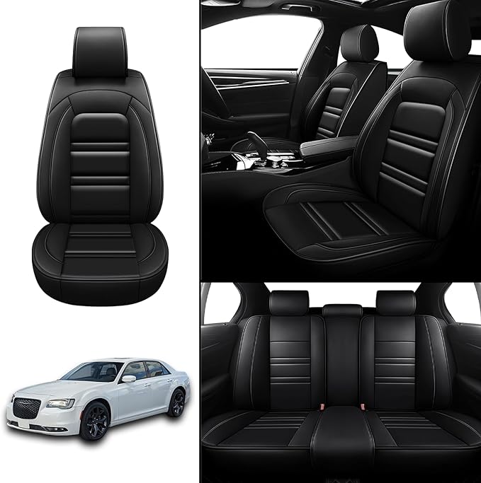 Seat Covers for Chrysler Car 300 2005-2023 | 5-Seats Leather Seat Covers, Easy to Install Automotive Seat Covers Full Set (Full Set, Black)