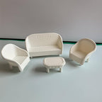 4 Pack Miniature White Wicker Tea Table and Chair Set, Dollhouse Furniture Decor - Image 6