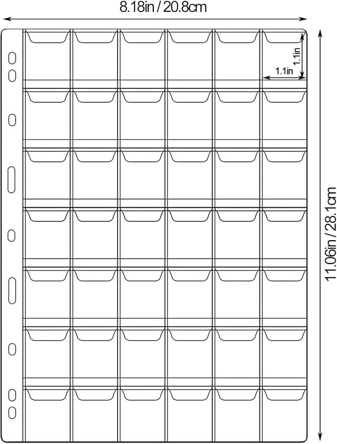 42-Pocket Coin Pages for Collectors, Standard 9-Hole Coin Collection Pages fit - Image 2