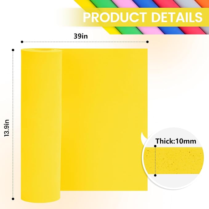 Do²ping Yellow Eva Foam Sheets Roll, 10mm EVA Craft Foam 39''x13.9'' High - Image 3