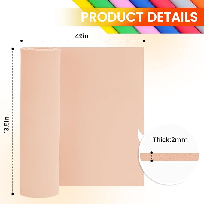Do²ping Beige Eva Foam Sheets roll, 2mm eva Craft Foam 49''x13.5'' High Density - Image 2