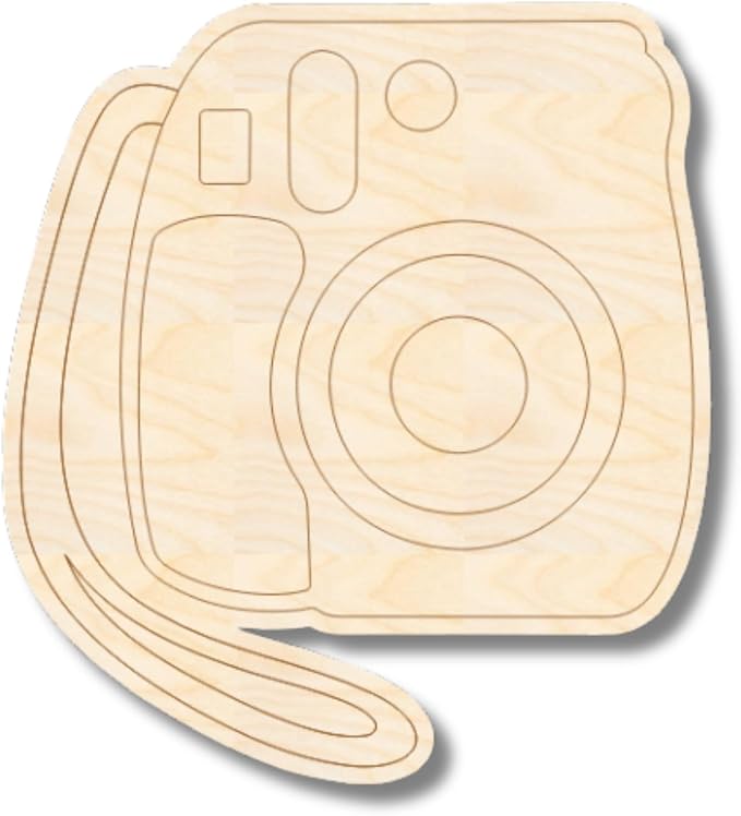 Unfinished Wood Etched Instant Camera Shape | Paint By Line Crafts | up to 30" by 24HourCrafts