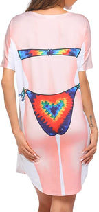 Ekouaer Women's Bikini Shirt Cover Up Short Sleeve Cute Bikini Print Cover-Up - Image 3