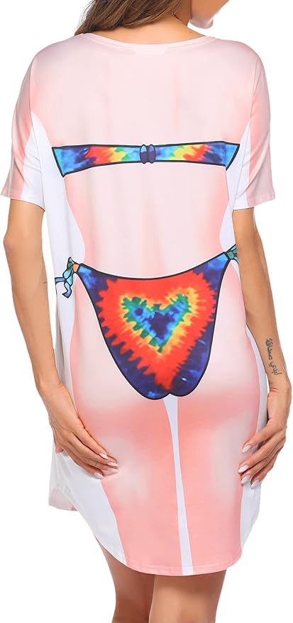 Ekouaer Women's Bikini Shirt Cover Up Short Sleeve Cute Bikini Print Cover-Up - Image 3