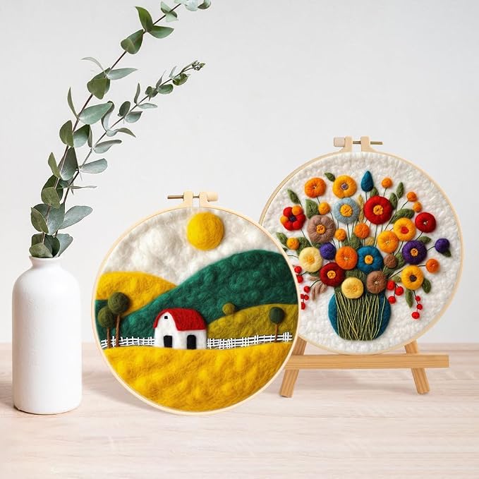 Eforcase Wool Felt Painting Needle Felting Kit, Flowers Landscape Tree Mountain - Image 8