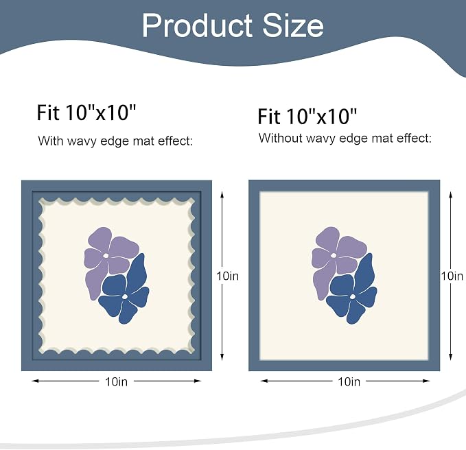 10x10 Picture Frame with Wavy Mat, Wooden Real Glass 10 x 10 Photo Frame - Image 2
