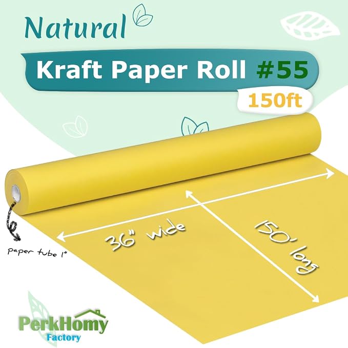 PerkHomy Lemon Yellow Kraft Paper Roll 36" x 1 - Image 2