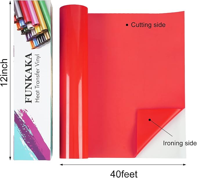 FUNKAKA Red Heat Transfer Vinyl Rolls, Adhesive Glossy HTV Vinyl - Image 2