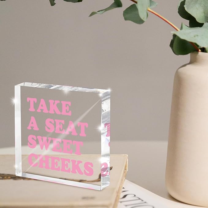 Take a Seat Sweet Cheeks Pink Acrylic Wall Decal, 4x4 Inch Fun Bathroom Decor - Image 4