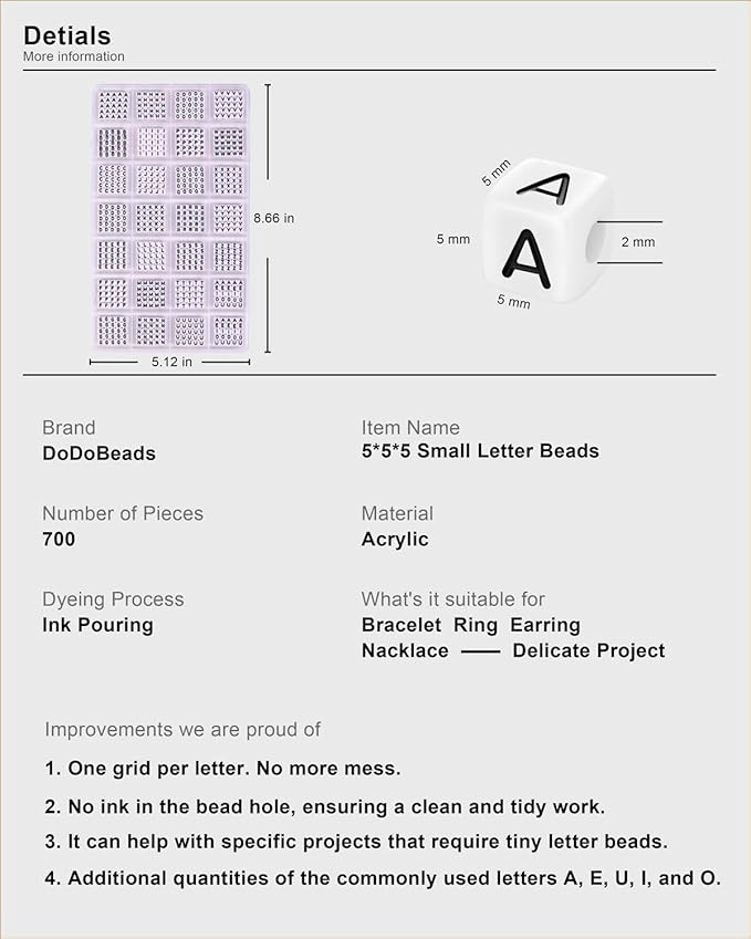 DoDoBeads 700 Pcs Small Letter Beads, 5×5mm Tiny Square Letter Beads - Image 2