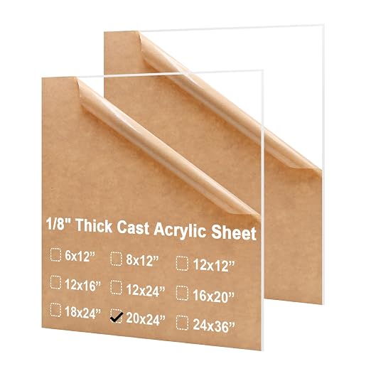 KINLINK 20x24 Plexiglass Sheets 1/8 inch Thick, 3mm Clear Cast Acrylic Sheet by KINLINK