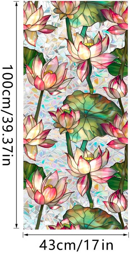 JOONOR Retro Lotus Flowers Window Privacy Film, Stained Glass Decals Colorful - Image 5