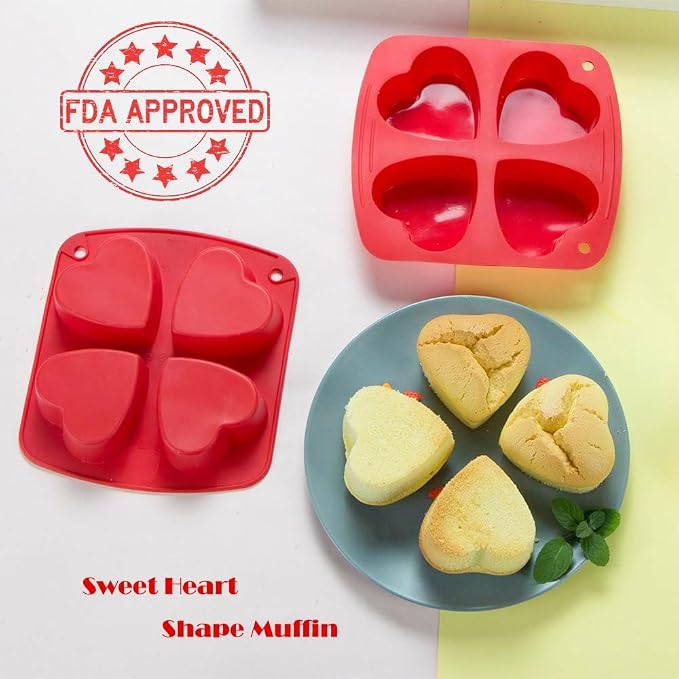 Webake Silicone Heart Mold 2.75" Heart Shaped Cake Pans, 4-Cavity Air Fryer - Image 3