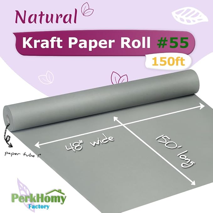 PerkHomy Light Grey Kraft Paper Roll 48" x 1 - Image 2