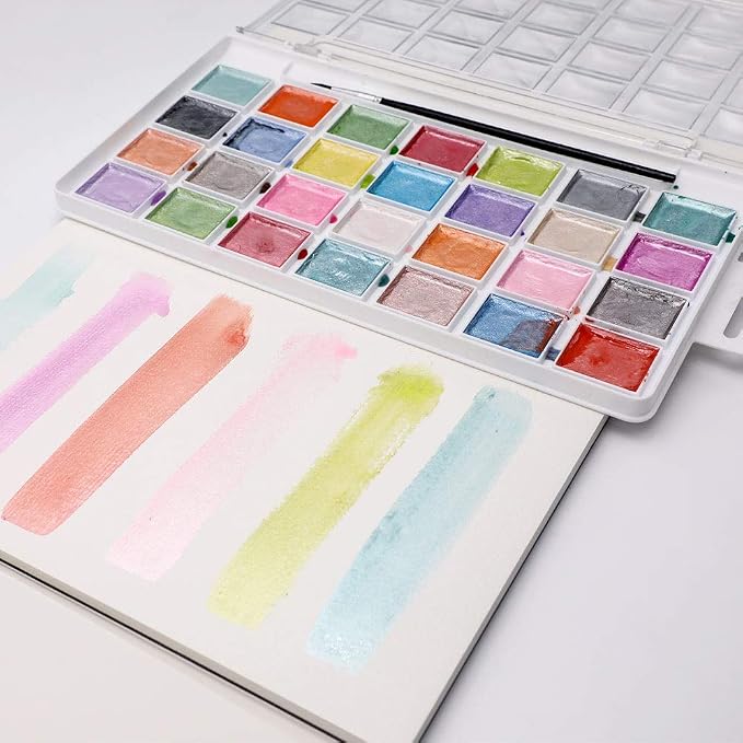 Artecho 28 Metallic Watercolor Paint Set, Glitter Colors, Semi-Moist - Image 4