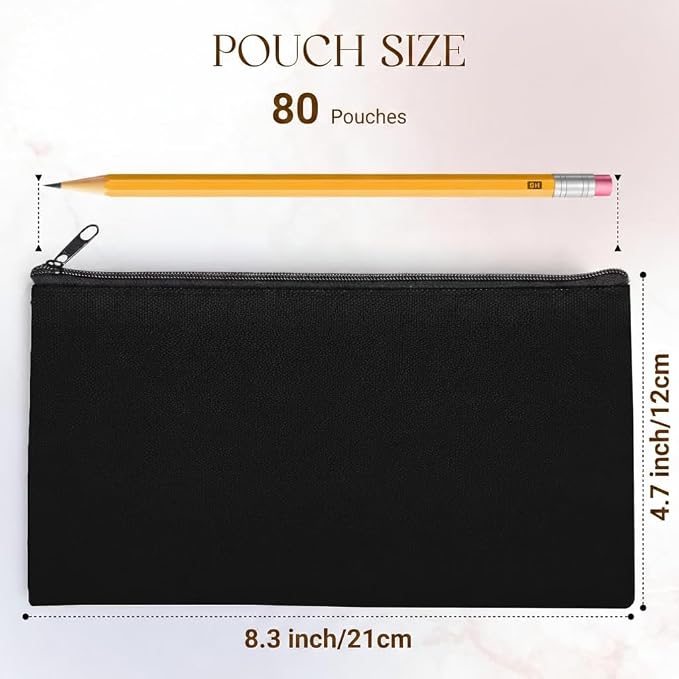 80 PCs 8.3x4.7 Black canvas Zipper Pouch, Makeup Bags Bulk Pencil Pouch - Image 2