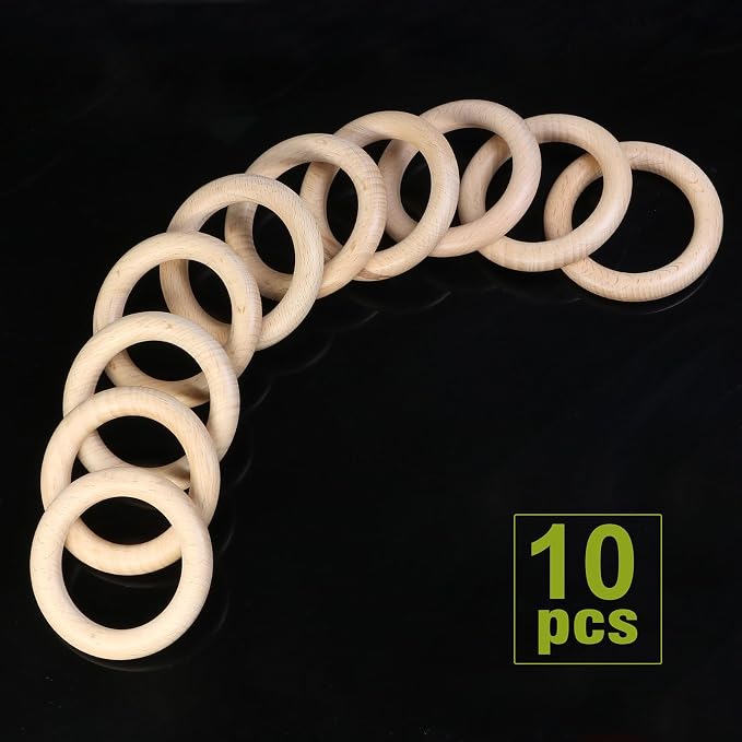 FoDau770 10pcs Natural Beech Wooden Rings, Unfinished Solid Wood Rings Heavy - Image 3