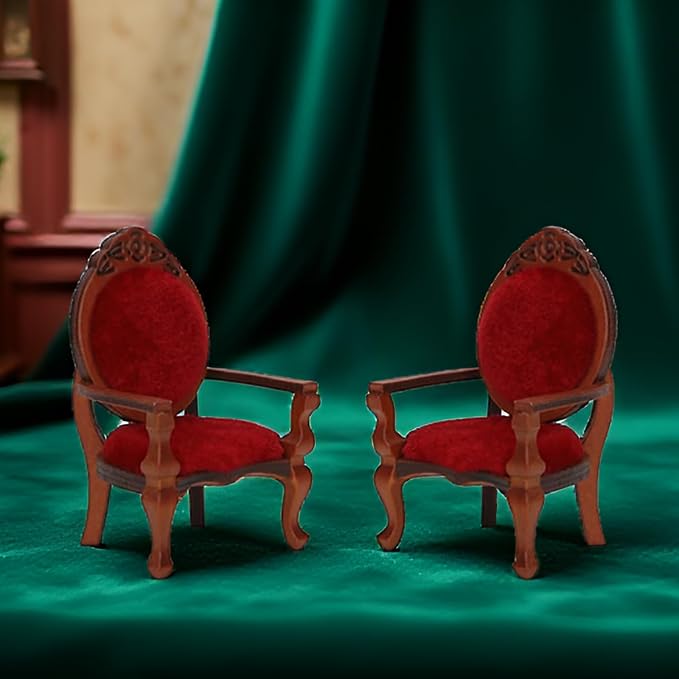 Dollhouse Chair 2PCS Miniature Furniture Retro Vintage Chair Wooden Accessories - Image 2