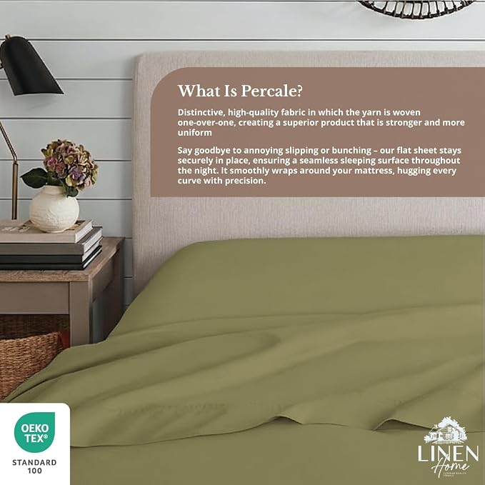 Linen Home 100% Cotton Percale 1 Flat Sheet, Queen Size - Image 5