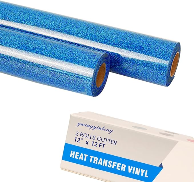 guangyintong Glitter Sky Blue Heat Transfer Vinyl HTV Rolls, 2 Rolls 12" x 12ft by guangyintong