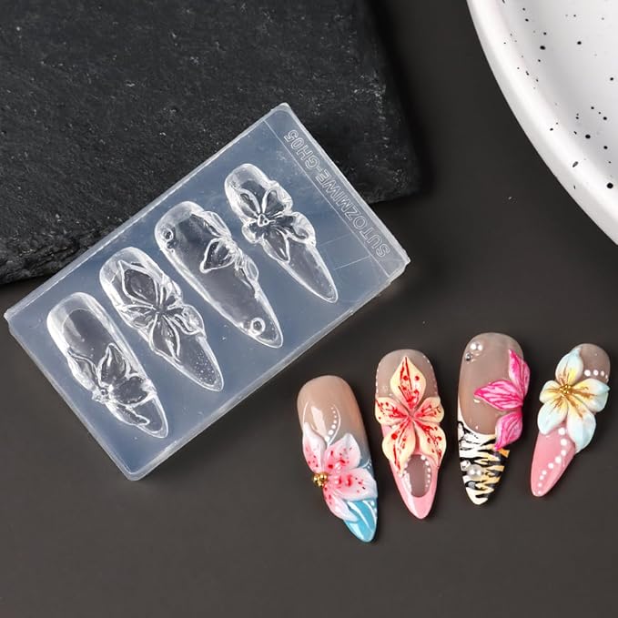 2PCS 3D Flower Silicone Nail Molds, Hawaii Hibiscus Floral Cherry Blossom | - Image 3