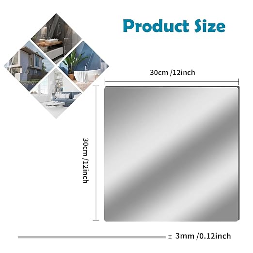 5 Pcs 12 x12 Inch Acrylic Mirror Sheet 1/8 Inch Thick Rigid Opaque Glossy Mirror - Image 2