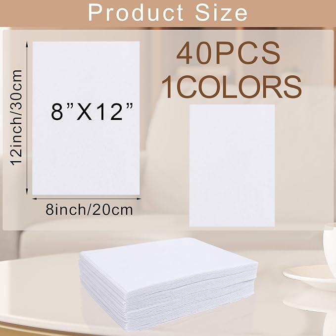 40 Pcs Stiff Felt Fabric Sheet for Crafts, 1mm Thick and 8”x12”White Felt - Image 2