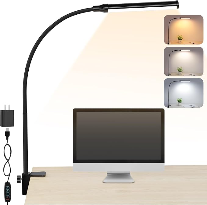 ShineTech LED Desk Lamp with Clamp, Eye-Caring Clip on Desk Light with 3 Color by ShineTech