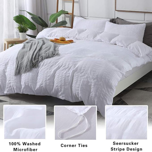 AveLom White Duvet Cover Twin Size，2 Pieces Stripe Textured Soft Washed - Image 2