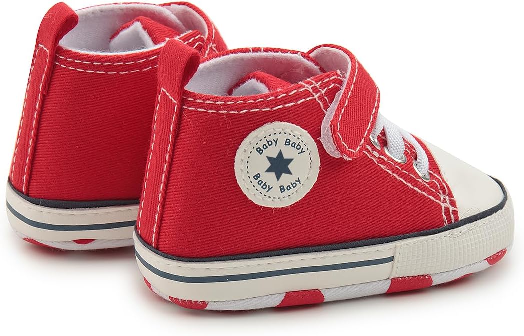 Meckior Baby Girls Boys Canvas Sneakers Soft Sole High-Top Ankle Infant First Walkers Crib Shoes