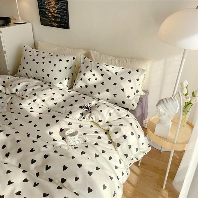 Nayoroom Black and White Heart Duvet Cover Twin Size Black Hearts Printed on by Nayoroom