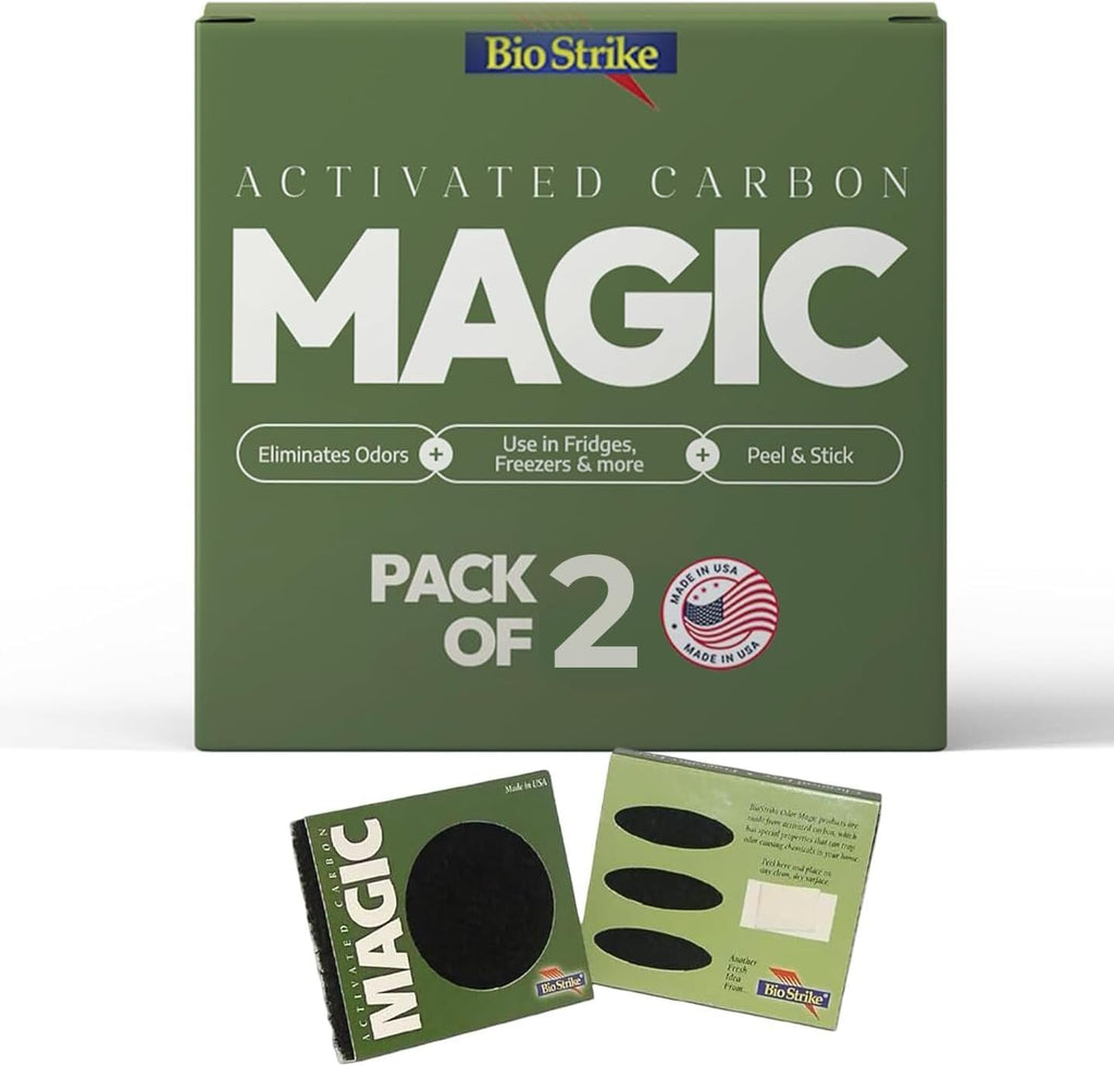 Odor Magic - Activated Charcoal Fridge Deodorizer - Better than Baking Soda - Peel & Stick Kitchen Deodorizer & Air Freshener for Trash Cans, Fridge, Compost, Drawers - Made in USA (1 Pack)