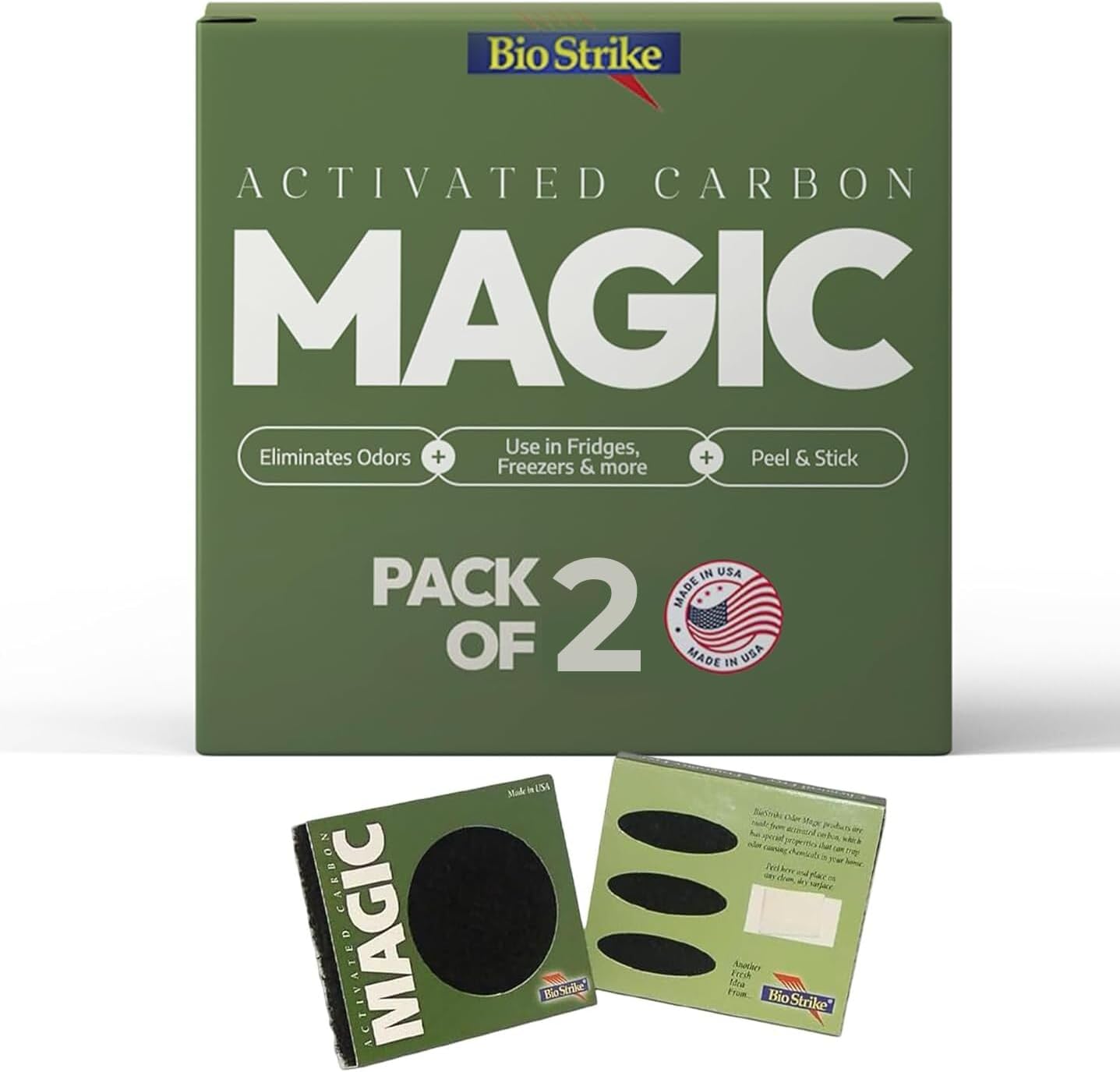 Odor Magic - Activated Charcoal Fridge Deodorizer - Better than Baking Soda - Peel & Stick Kitchen Deodorizer & Air Freshener for Trash Cans, Fridge, Compost, Drawers - Made in USA (1 Pack)