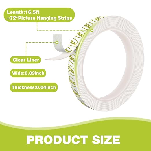 Double Sided Mounting Tape Heavy Duty, Damage Free, 0.39'' x 16.5 FT | Removable - Image 2