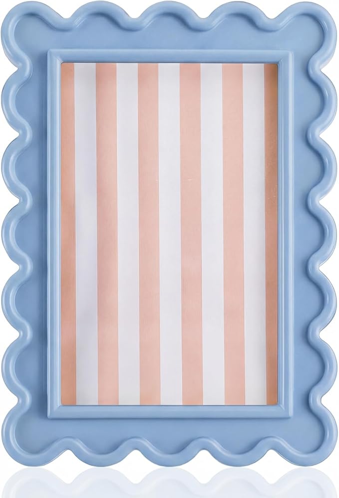 AceOrbit 4x6 Inches Haze Blue Flower Wavy Picture Frame Cute Wavy Edge Wooden by Unknown