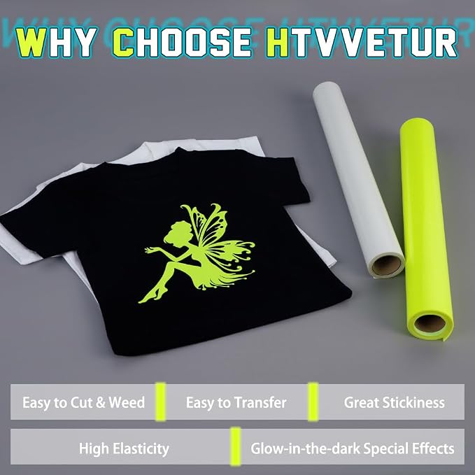 HTVVETUR Glow in The Dark HTV Heat Transfer Vinyl Roll 12 Inch by 20 Feet Iron - Image 4