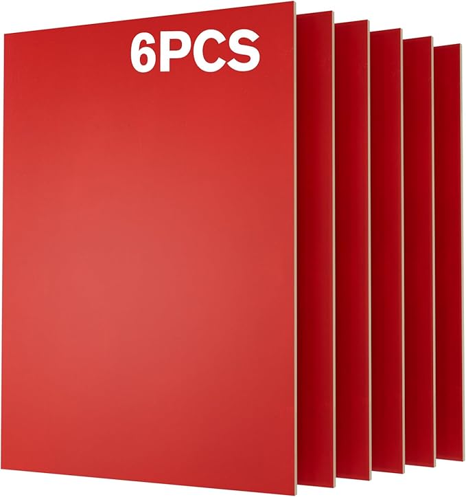 6 Pack Pre-Painted Colored Plywood Sheets, 11.7" x 8.27" x 1/8 Thin Basswood by Creatorally