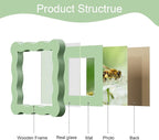 4x4 Picture Frame with Mat for 3x3, Wavy Edge Wooden Real Glass Photo Frame for - Image 5