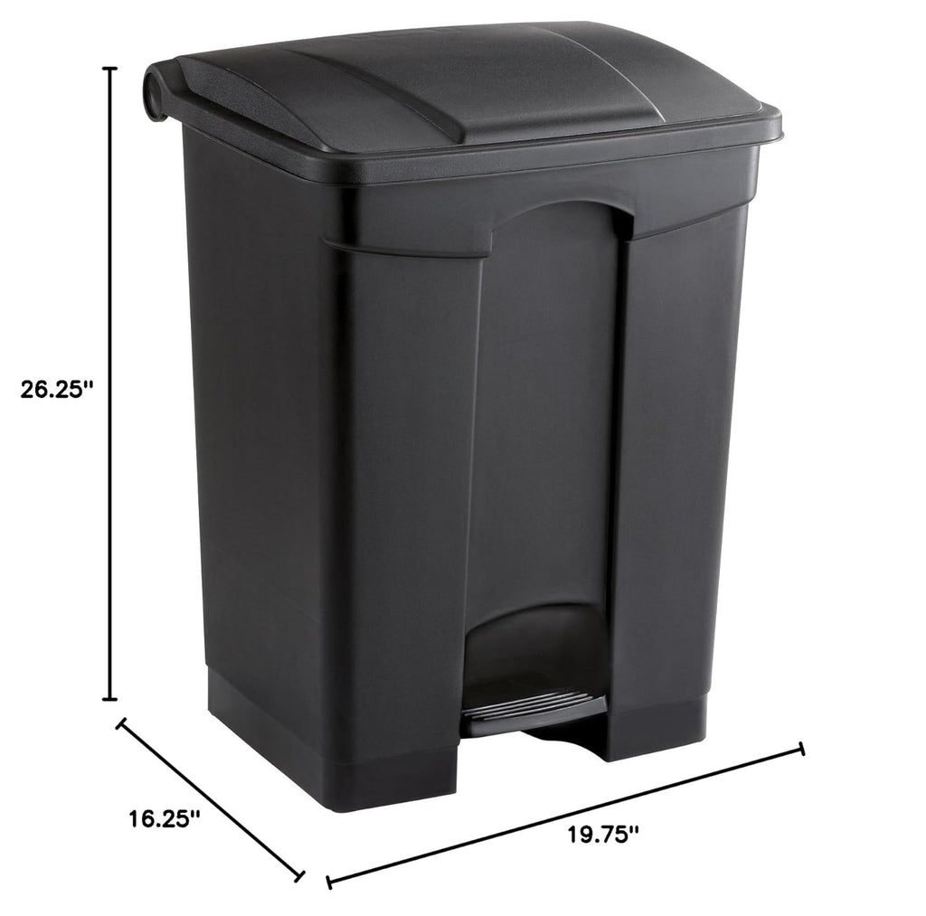Safco Step On Plastic Trash Can with Foot Pedal, 17 Gallon Garbage Can for Kitchen, Indoor or Outdoor Use, Hands Free, Black