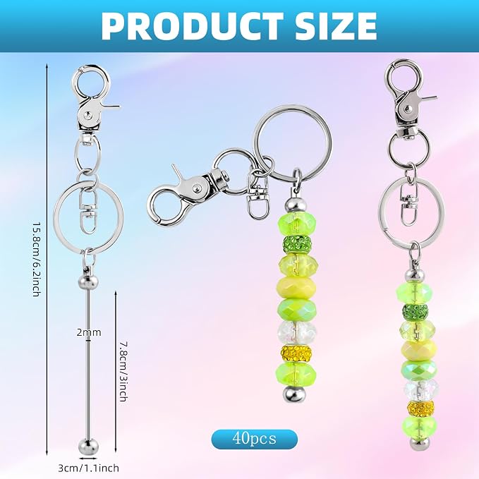 40 Pcs Beadable Keychains Bulk Kit – DIY Keychain Making Supplies - Image 2