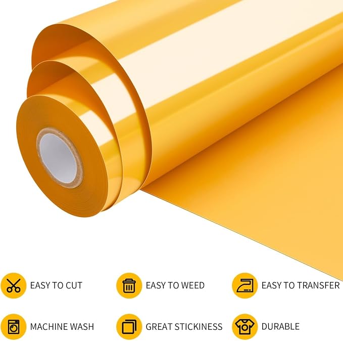 VinylRus Heat Transfer Vinyl-12” x 35FT Melon Yellow Iron on Vinyl Roll - Image 4
