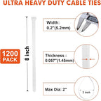 Zip Ties, RAZCC 1200pcs White Cable Zip Ties 8 Inch, Heavy Duty Plastic Wire - Image 2