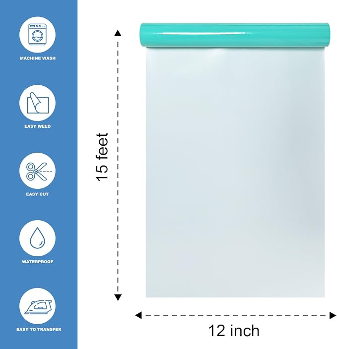 Mint Green Heat Transfer Vinyl HTV Roll Matte PU 12" x 15 ft. | Easy to Cut - Image 2