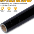 VinylRus Puff Heat Transfer Vinyl-12” x 5ft Black Heavy Duty Puff Iron on Vinyl - Image 4