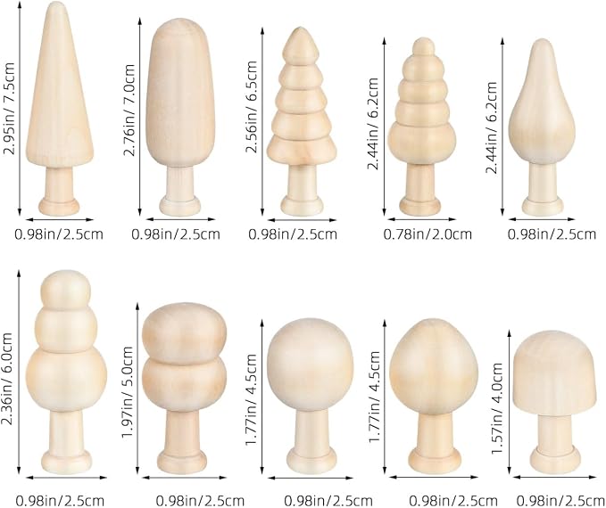 TEHAUX 20pcs Unfinished Mini Wooden Trees 5 Shapes DIY Paintable Wood Craft - Image 2