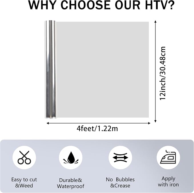 FUNKAKA Heat Transfer Vinyl Soft Silver HTV Rolls - Image 3
