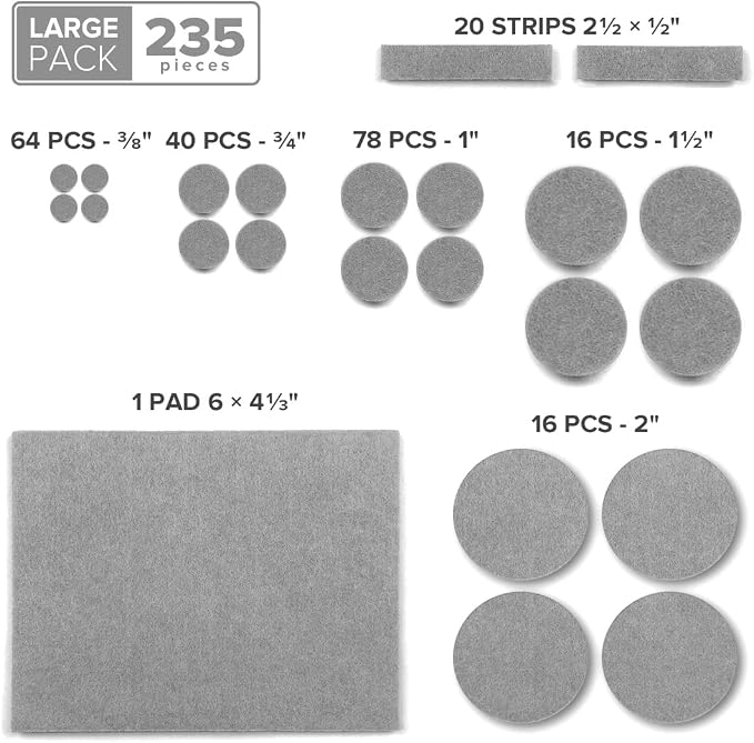 235pcs Gray Felt Furniture Pads X-Protector Huge Quantity of Furniture Pads | - Image 5
