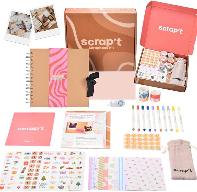 Scrapbook Kit - 80 Page Photo Album DIY Scrapbook - Holds 300+ Photos, by Scrapt