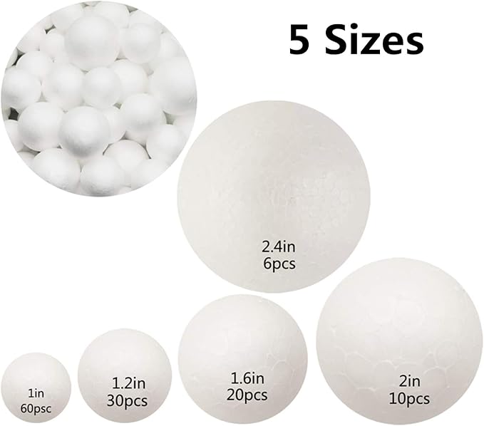 126 Pack Craft Foam Balls, 5 Sizes Including 1-2.4 Inches, Foam Balls - Image 2